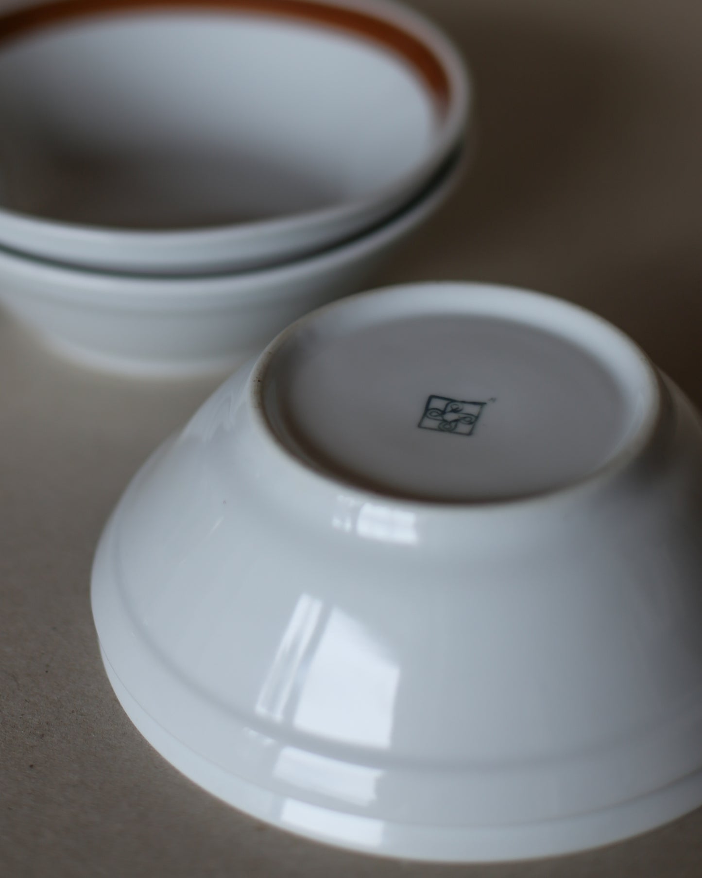 Set of 4 Vintage Jugokeramika Bowls with Brown Rim