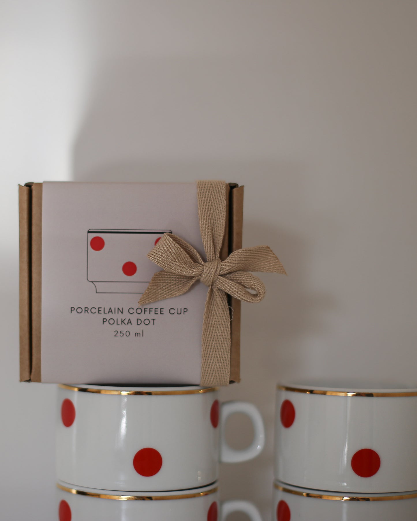 Retro Polka Dot Coffee Cup with Golden Rim