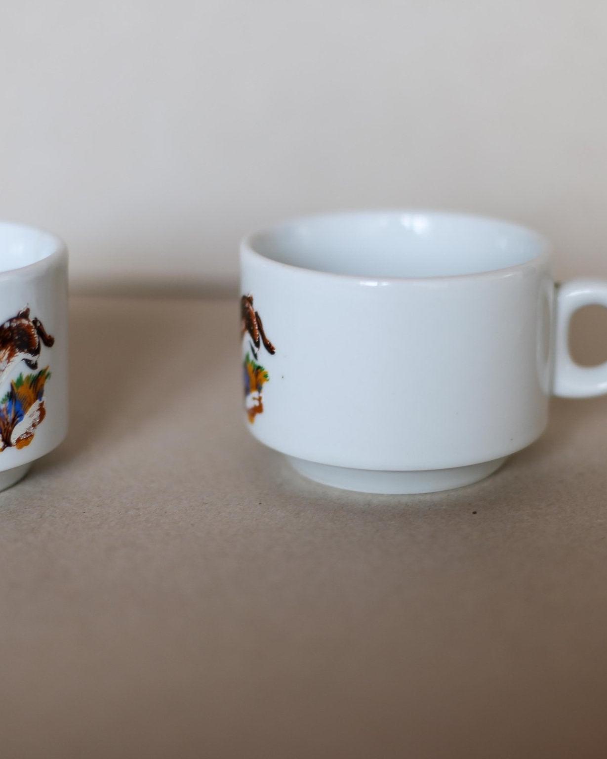 Set of 2 large Jugokeramika coffee cups with rabbit motif - Made in Yugoslavia