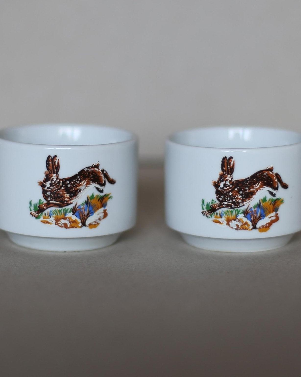 Set of 2 large Jugokeramika coffee cups with rabbit motif - Made in Yugoslavia