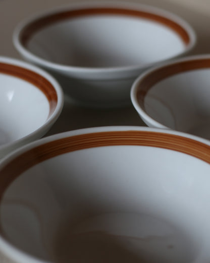 Set of 4 Vintage Jugokeramika Bowls with Brown Rim