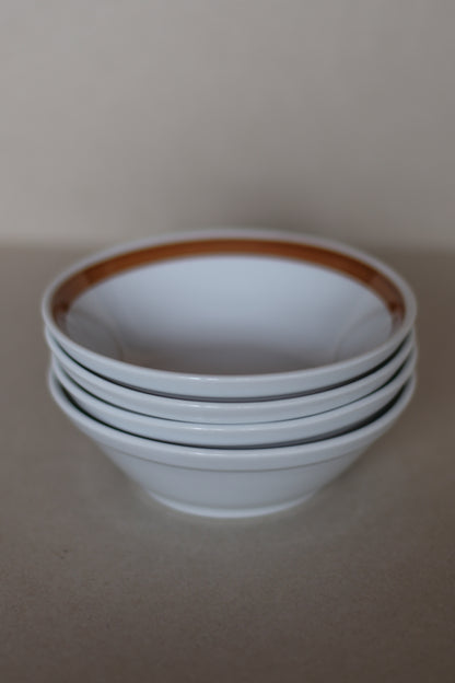 Set of 4 Vintage Jugokeramika Bowls with Brown Rim