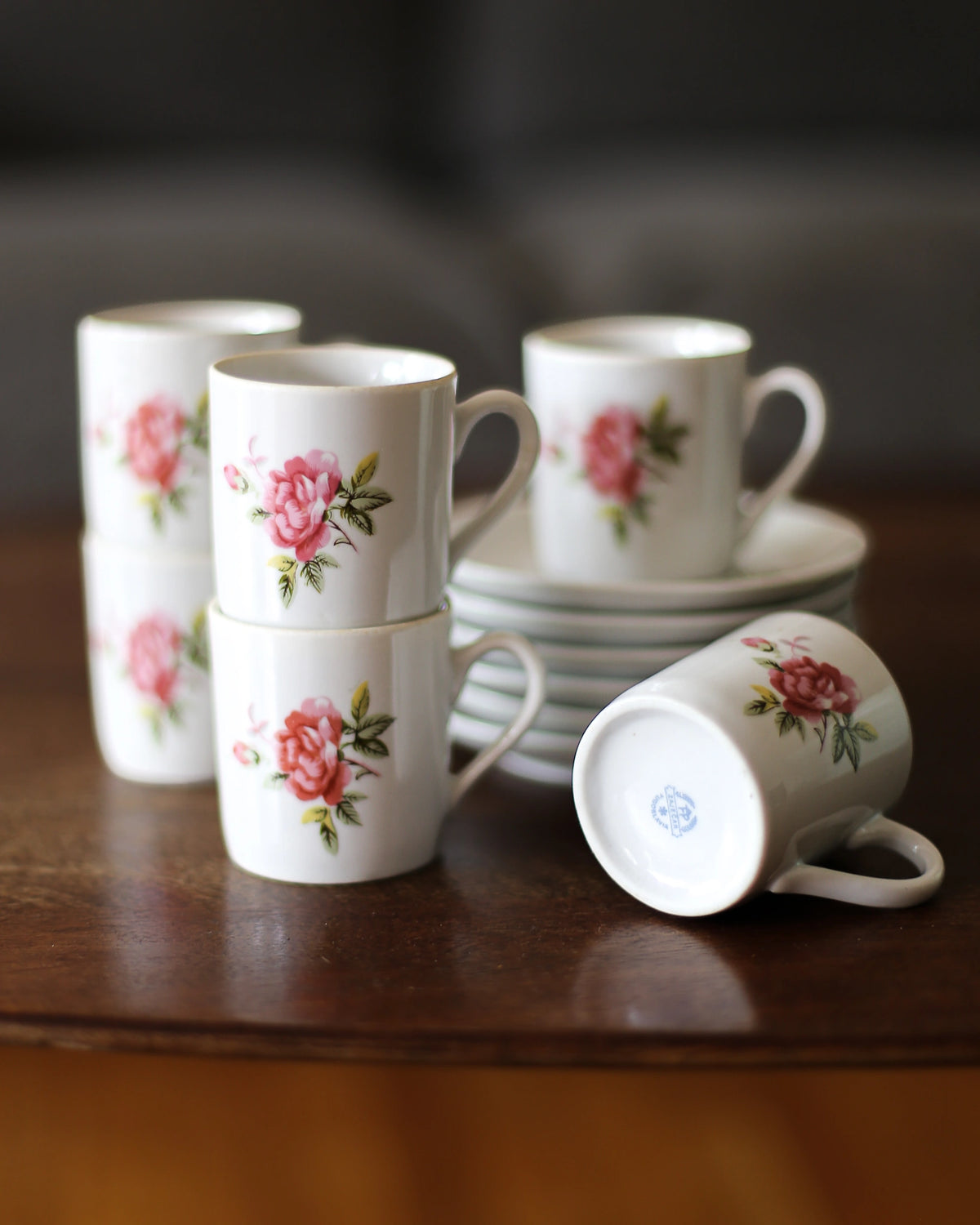 Vintage FP Zaječar Rose Espresso Cups & Saucers – Set of 6