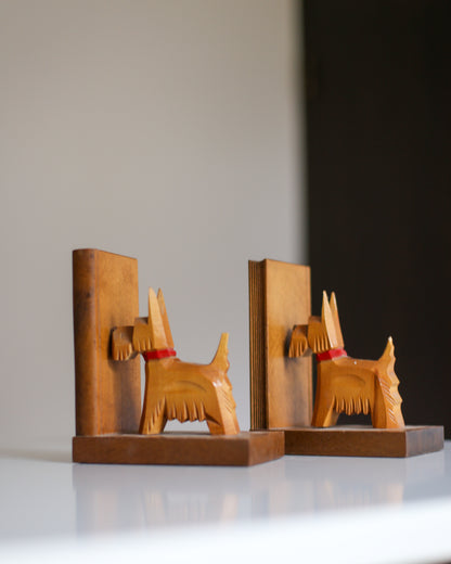 Vintage Wooden Dog Bookends