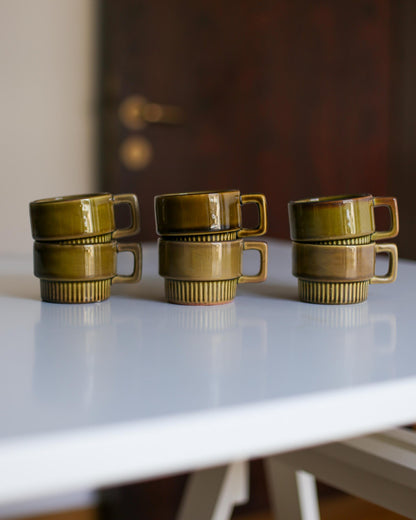 Vintage KIL Liboje Green Glaze Coffee Cup Set