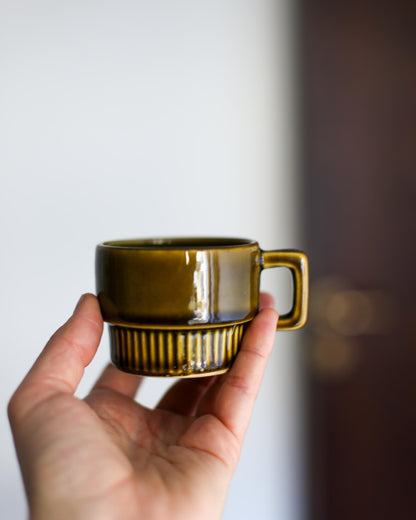 Vintage KIL Liboje Green Glaze Coffee Cup Set