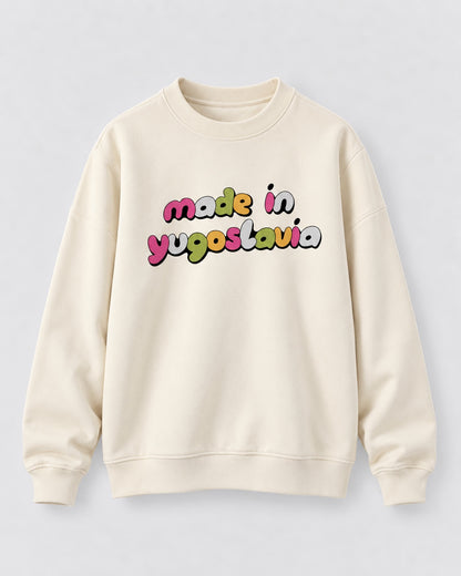 Front view of cream Made in Yugoslavia oversized crewneck sweatshirt