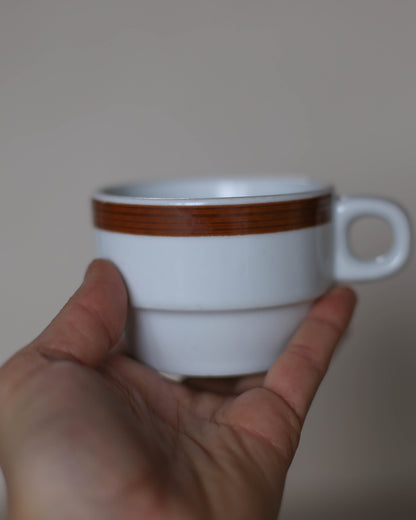 Vintage Jugokeramika Coffee Cup & Oval Dish Set – Brown Stripe