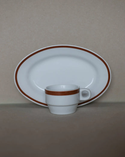Vintage Jugokeramika Coffee Cup & Oval Dish Set – Brown Stripe