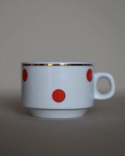 Retro Polka Dot Coffee Cup with Golden Rim
