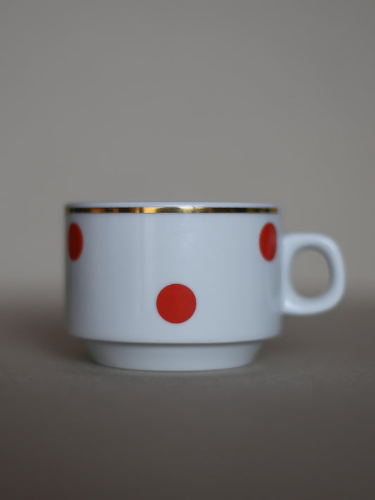Presale – Retro Coffee Cup with Golden Rim ands Red Dots