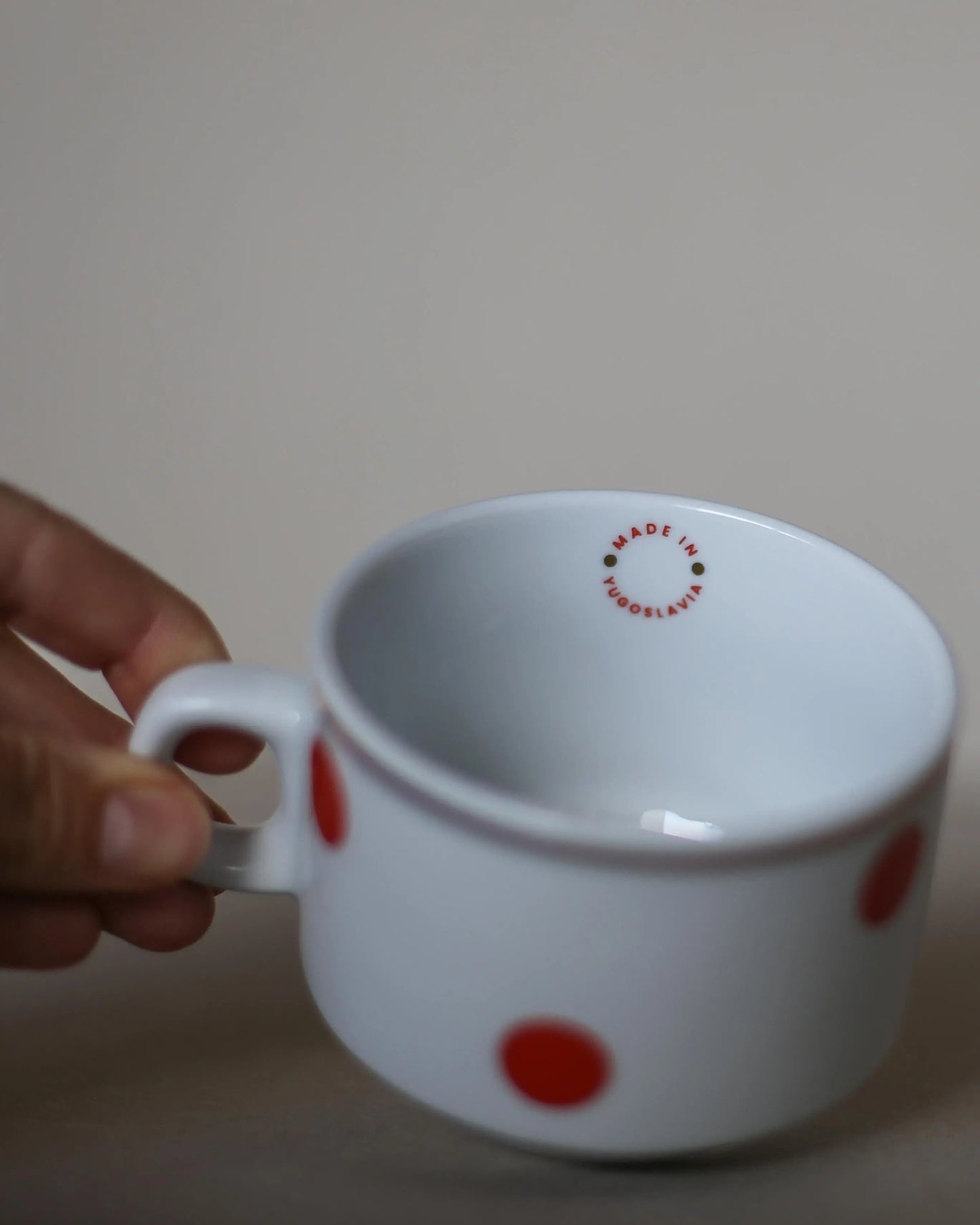 Retro Polka Dot Coffee Cup with Golden Rim