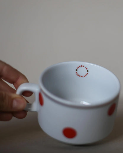 Retro Polka Dot Coffee Cup with Golden Rim