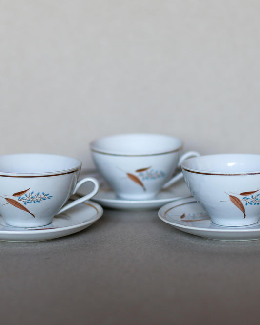 Vintage Jugokeramika Porcelain Tea Cups with Saucers (Set of 3)